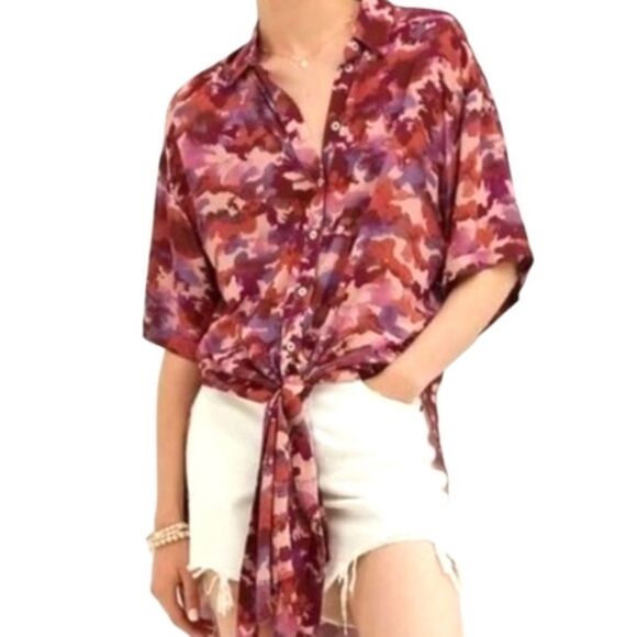 Anthropologie Tops - Anthropologie Women's Pink & Purple Abstract Breezy Tunic Size L